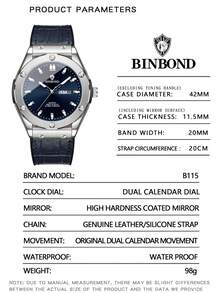 Đồng hồ nam cao cấp chạy bằng pin thạch anh, dây đeo bằng da thật, hiển thị ngày tự động chất lượng cao, chống nước và có dạ quang. - Một kích thước - Xem 5