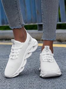 ​Women's Bright White Knit Sneakers - Air Flow Comfort Shoes For City Strolls, Year-Round Lightweight Everyday Wear​ - trắng - Xem 5