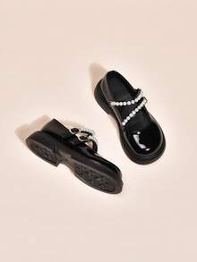 Zapatos de princesa con perlas para niñas, zapatos escolares brillantes de estilo coreano dulce, zapatos de estudiante de estilo británico para actuaciones - Negro - Ver 4