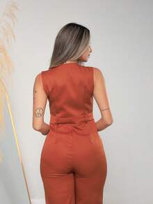 Women's Tailored Jumpsuit With Button At The Front C3154 - Burnt Orange - View 6