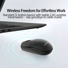 Lenovo 無線滑鼠N210 人體工學對稱設計 舒適握感久用不累 輕量化便攜 持久續航 即插即用免驅動 高效辦公學習利器 黑色 - 黑色 - 查看 3