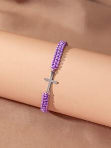 1入組極簡主義時尚手工製作不鏽鋼十字形情侶手環和手帶 - 一件十字不銹鋼編織手鍊 - 查看 20