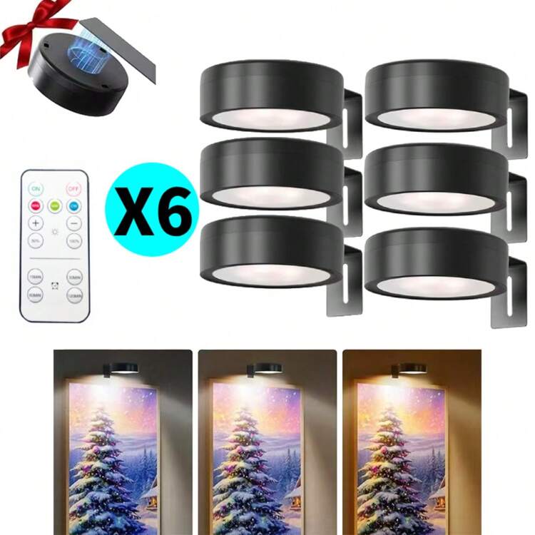 1/3/4/5/6个装电池供电无线LED绘图灯，磁吸式无线壁灯，无线聚光灯，可调光展示灯，带遥控器，3种照明模式，适用于相框、艺术品、人像，150mAh遥控壁灯 - 三色款 - 查看 15