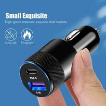 USB C 快速车载充电器，汽车点烟器 3.0 PD USB C 车载适配器，2 端口 3.1A USB+Type C 车载插头，带 1 个 USB C 转 Type C 快速充电器连接线，兼容 iPhone17 16/15/15Pro、Galaxy S24 S23 S22 S21 S20 S10 Plus、Pixel 7、Vivo、OPPO - 黑色 - 查看 3