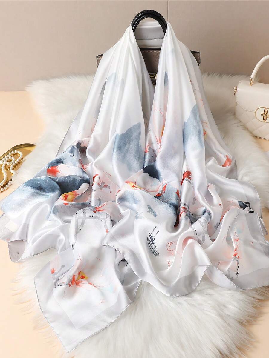 1条印花丝巾，优雅户外防晒浪漫风格，适合户外旅行，可用作头巾、发圈、发箍，是自我装饰的理想之选。 - 彩色 - 查看 1