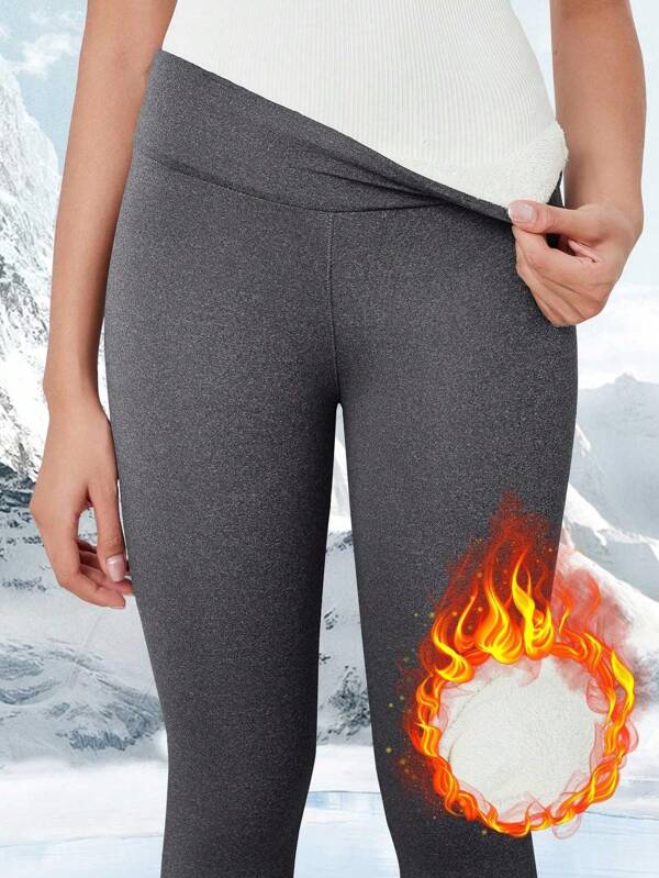 Leggings doublés de polaire pour femmes, pantalon épais décontracté pour l'extérieur, gris
