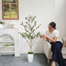1pc 120-180cm Artificial Olive Tree Natural Trunk Silk Fake Leaves Without Pot Morden Indoor Outdoor Decor Realistic Faux Plant Tree For Home Office Garden Room Decoration Gifts Birthday Graduation