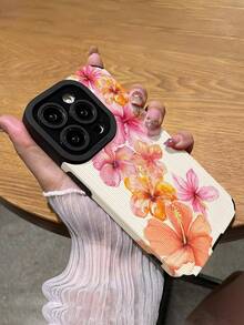 粉色新款花卉图案软硅胶手机壳,1个装,兼容苹果15/15PLUS/15PRO/15PROMAX,防水防震防摔防刮花 - 彩色 - 查看 6