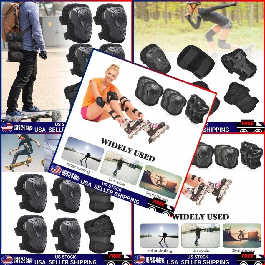 6Pcs Adults Skating Protective Gear Knee Pads And Elbow Pads Wrist Adjustable - as pic - View 1