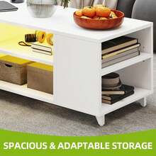 Coffee Table High Gloss With RGB LED Lights, Adjustable Storage Shelf, 97.5 X 48 X 45 Cm - White - View 5