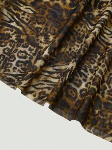 女式豹纹网眼全印花 A 字裙，简约时尚休闲日常波西米亚全印花 - 彩色 - 查看 3