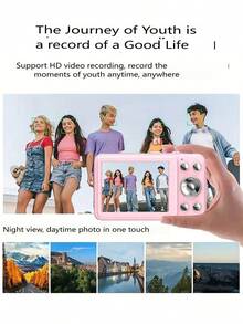W&O 2025 48MP 1080P Full HD Digital Camera - 2.4-Inch Portable Auto-Focus Vlogging Camera With 32GB Card & 16X Zoom | USB-C Rechargeable,  Puzzle Game - 粉色 - 查看 3
