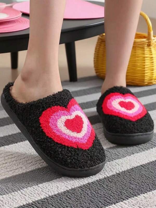 Nuevas pantuflas de invierno cálidas para mujer - Pantuflas y zapatos para adultos con patrones de corazón, mullidas, lindas, elegantes y minimalistas para mujer, suaves, cómodas, ligeras y con suela plana, pantuflas de casa cerradas para uso diario interior para mujer