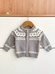 Vintage Style Baby Boy Knitted Cardigan Top, New Geometric Sweater Jacket For Infant Boys, Spring Autumn