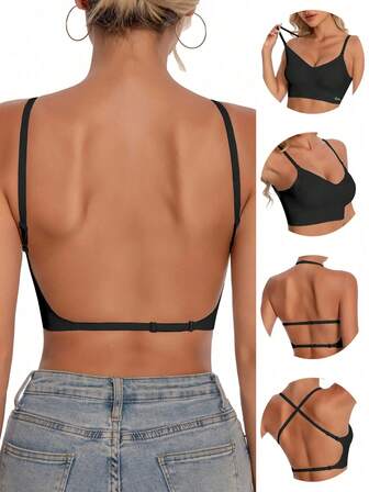 Women's Sexy Backless Push-Up Bra - U-Shaped, X-Back With Removable Adjustable Straps, Bra For Wedding Dress,Seamless And Breathable, Thin Bra, Comfortable And Breathable, Suitable For Weddings, Formal Dresses, Camisole Skirts, Ideal For A/B Cup