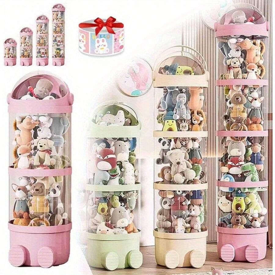 163cm/ 64inch Extra Large And Adjustable Vertical Toy Storage Tube, 2025 New Stuffed Animal Storage Tube With Handle, Stuffed Animal Storage Tube, Pet Transparent Bucket With Handle, Large Stuffed Animal Storage Tube - Hồng - Xem 1