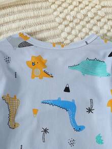 2pcs/Set Kids Boys Dinosaur Print Long Sleeve Pajama Set, Thin Base Layer Sleepwear For Children Aged 4-12 Years Old, Autumn/Winter - Multicolor - View 8