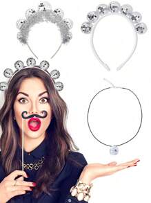 1pc Disco Ball Headbands Silver Disco Costume Headpieces 70s Vintage Headbands For Women Birthday Party Accessory Halloween Cosplay Party Supplies For Women, Ideal As High-End Holiday Gift Halloween Accessories