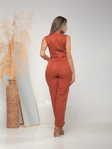 Women's Tailored Jumpsuit With Button At The Front C3154 - Burnt Orange - View 2