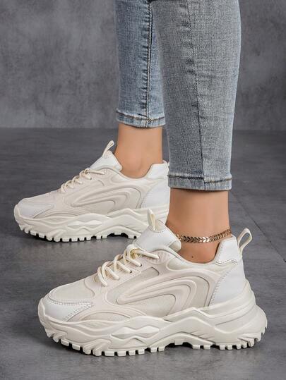 Women's Versatile Lightweight Breathable Casual Sports Shoes, Women's Patchwork Lace-Up Low-Top Soft-Sole Walking Shoes, Women's Thick-Sole Streetwear Chunky Sneakers, Women's Lightweight Non-Slip Running Sports Shoes