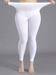 1pc Women Plus Size Fashionable Sheer & Stretchy 7/8 Leggings Tight Pants