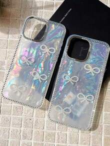 奢华 3D 仿珍珠蝴蝶结闪光水钻贝壳图案手机壳适用于 16 15 14 13 12 Pro Max 11 时尚闪亮后盖防水防震防摔防刮 - 貝殼紋 - 查看 3