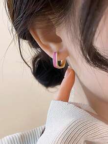 1 Pair Minimalist Chic Everyday Versatile Suitable For Gatherings Luxury Geometric Fashion Hoop Earrings For Women - Pink - View 3