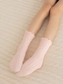 6pairs Solid Fuzzy Fluffy Socks - Multicolor - View 3