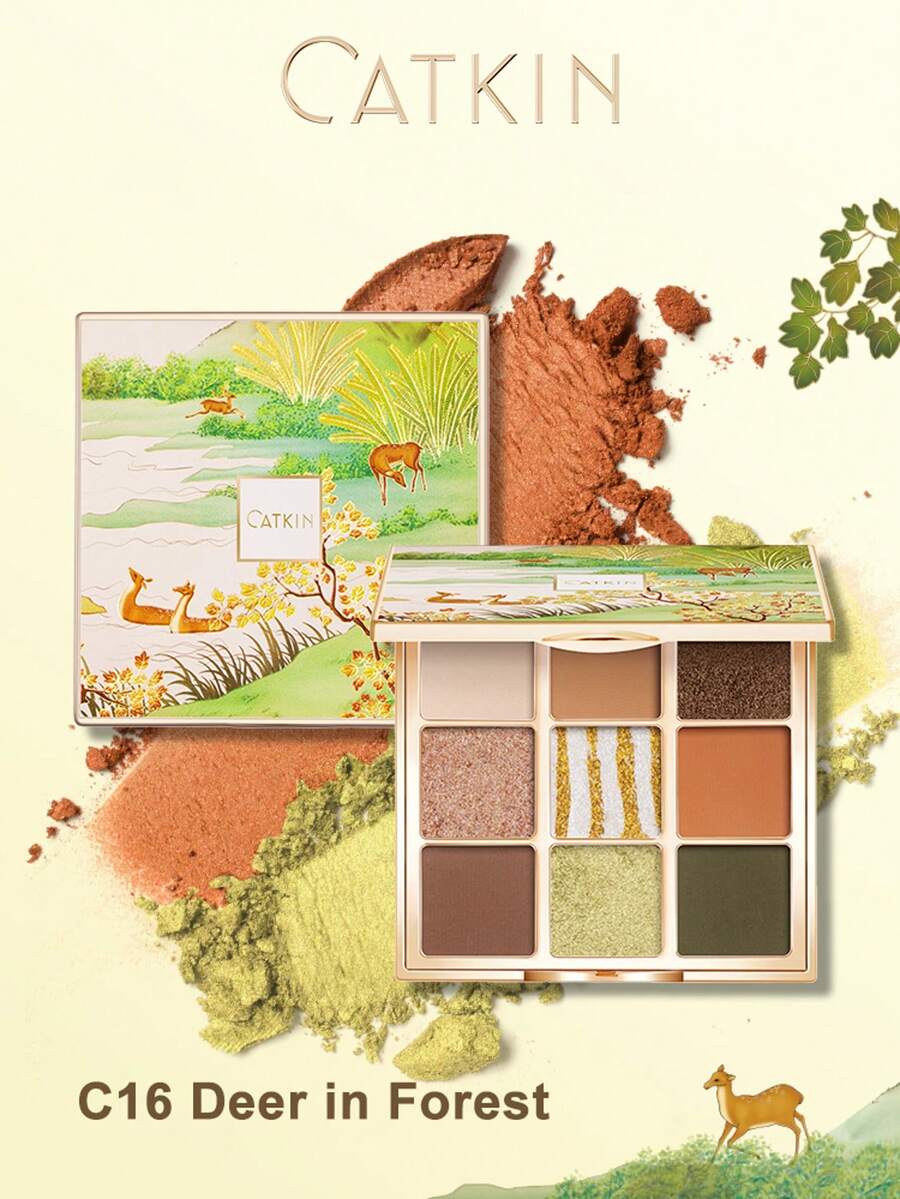 CATKIN 9-Color Eyeshadow Palette, Matte & Shimmer Eyeshadows, High Pigmentation Makeup Palette, Neutral Shades, C16 Deer In The Forest - C16 Deer In Forest - View 1