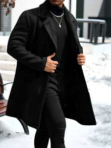 Abrigo largo de manga larga para hombre con forro térmico, abrigo cruzado doble popular en INS, adecuado para uso casual, de negocios, de trayecto, al aire libre, regalo para novio/esposo en invierno