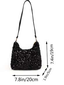 今年最流行的手提包，女士新款时尚韩版亮片托特包，迷你方形单肩包 - 黑色 - 查看 3