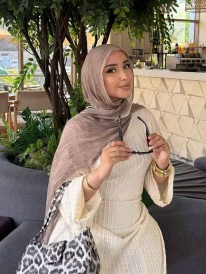 1pc Distressed Solid Color Lightweight Casual Long Scarf, Suitable For Daily Use - Riffled Hijab For Dress