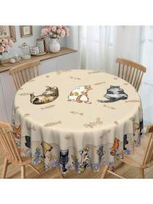 1 pezzo Tovaglia rettangolare/rotonda a tema gatto - Design adorabile di gattini e impronte di zampe, decorazione a motivo di lisca di pesce, adatta per feste, cucina e uso all'aperto - Idea regalo perfetta per il riscaldamento della casa e le vacanze, decorazione da tavolo | Bordo ondulato, regalo perfetto per gli amanti dei gatti - Multicolore - Visualizzare 17