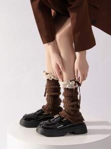 1双秋冬蕾丝长筒袜，洛丽塔蝴蝶结芭蕾舞风格，可爱腿套，异域风情Y2K，舒适 - 彩色 - 查看 3