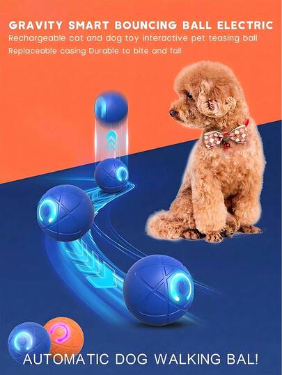 PETSIN 1pc Blue/Orange Intelligent Dog Gravity Jumping Ball, Electric Pet Accessories, Dog Toy, Pet Train Ball ﻿ ﻿ ﻿ ﻿