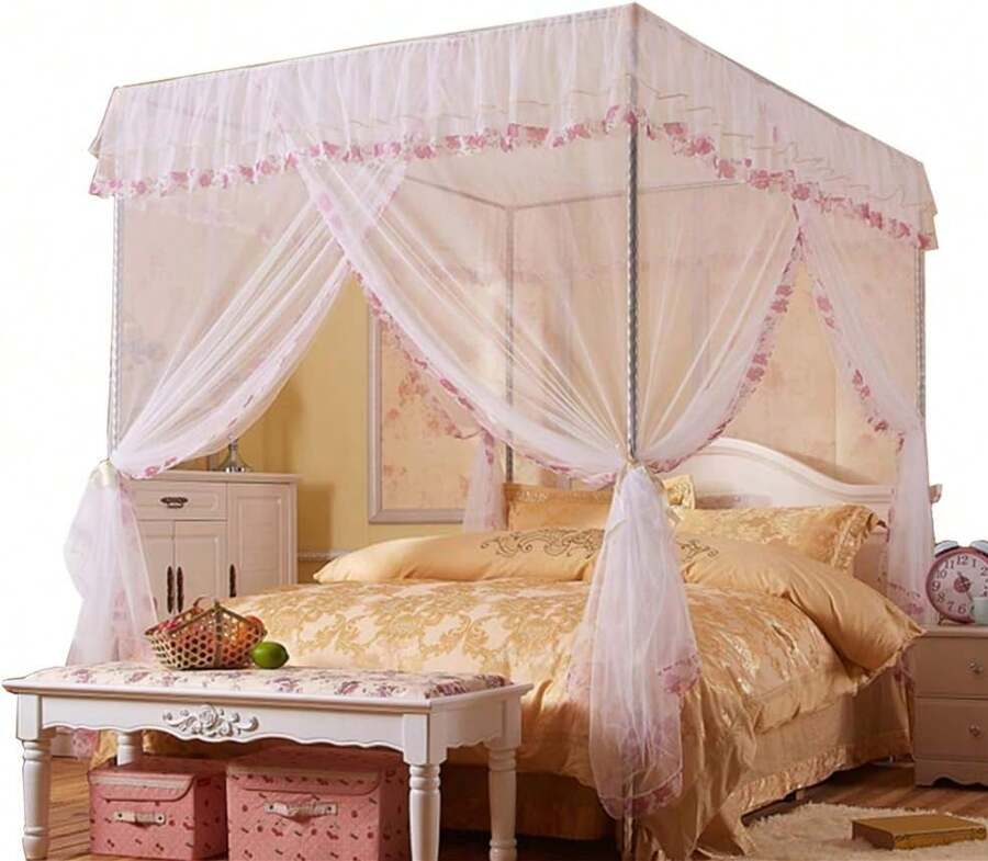 Canopy Bed Curtains Full - 4 Corner Canopy For Beds, Bed Canopy For Girls Adult, Bedroom Decor (Full Size, White),11376872