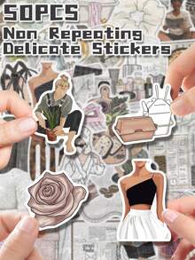 50pcs Cute Girl Daily Theme Stickers, Non-Repetitive, Exquisite Decor, Suitable For Back To School Gifts, Classroom Rewards, Halloween, Thanksgiving, Christmas Gifts, Holiday Gifts, Party Decorations, Home Decor, Birthday Gifts, Also Can Be Used On Luggage, Skateboards, Handbags, Water Bottles, Cups, Laptops, Tablets, Phone Cases, Notebooks, Etc. - Multicolor - View 5