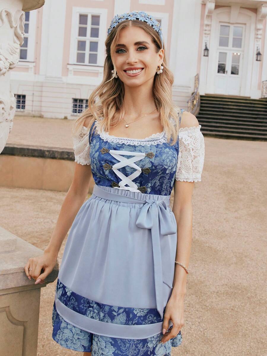 ii 女士巴伐利亚啤酒节服装传统连衣裙经典露肩短袖蕾丝上衣，万圣节 - 白色 - 查看 1