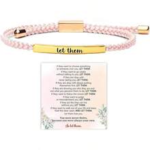 Pulsera de tubo Let Them para mujer, pulsera de motivación de autoestima, ajustable, cuerda trenzada hecha a mano, pulsera grabada, de acero inoxidable para mi hija, joyería inspiradora regalo para - Rosa y plata rudos - Ver 21
