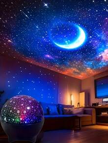 1pc USB Powered Black Atomic Bomb Star & Moon Creative Starry Sky Projection Lamp, Room Decor Projection Light, Dynamic Star & Moon Universe, Suitable For Bedroom, Living Room, KTV, Office, Bar, LED Projection Lamp, Also A Great Gift - Black - View 4