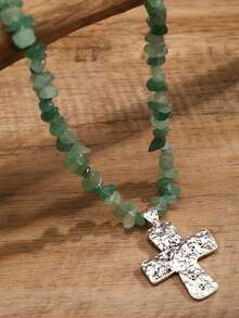 1 chiếc vòng cổ hạt Bohemian thiết kế độc đáo với mặt dây chuyền thánh giá cổ điển, đa năng cho mọi dịp, lựa chọn quà tặng tuyệt vời - Bạc - Xem 3