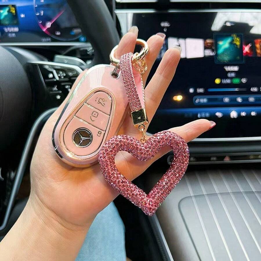 1 buc breloc strălucitor cu inimă și stras, cadou de Crăciun personalizat, breloc drăguț pentru prietenă, accesoriu de modă strălucitor din aliaj de zinc pentru toate anotimpurile, accesorii pentru genți, șnururi cu suport pentru legitimație, accesorii auto, brelocuri pentru genți