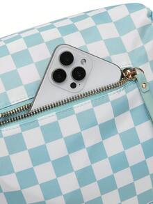 Classic Checkered Design Crossbody Bag–Matches Diverse Styles For Outings, Commutes & Leisure Time  Ample Space For Daily Errands, Casual Outings & Travel Adventures - 冰藍格子 - 查看 6
