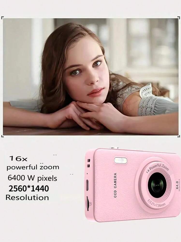 W&O 2025 48MP 1080P Full HD Digital Camera - 2.4-Inch Portable Auto-Focus Vlogging Camera With 32GB Card & 16X Zoom | USB-C Rechargeable,  Puzzle Game - 粉色 - 查看 5