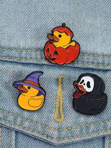 3 件朋克南瓜骷髅鬼鸭珐琅别针万圣节动物鸭子金属胸针背包翻领徽章趣味珠宝礼物朋友 - 彩色 - 查看 2