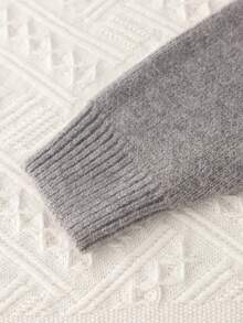 2pcs Kids Knitted Cardigan Sweater And Pleated Skirt Set, Heart Design Winter Outfit Long Sleeve Sweater Jacket And Skirt - Grey - View 4