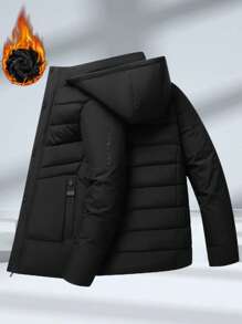 男士保暖内衬厚夹克，男士秋冬户外休闲运动时尚可拆卸连帽厚保暖夹克，适合送给男朋友、丈夫、父亲的礼物 - 黑色 - 查看 7