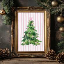 1 buc. Artă de perete de Crăciun, Brad de Crăciun verde vintage cu fundal roz, Decorațiuni de Crăciun roz distractive, Artă festivă, Descărcați acum Potrivit pentru camere de copii, creșe, dormitoare de petrecere pentru băieți și fete, decorațiuni pentru sălile de clasă de grădiniță, Impermeabil. Tapet decorativ pentru tăblia de pat, Decorațiuni de petrecere, Cadouri