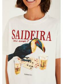 T-Shirt Women's Stylish Printed T-Shirt FARMRio Saideira Tucano Launch 100% Cotton Shirt Loose Oversized Plus Size T-Shirt - trắng - Xem 1