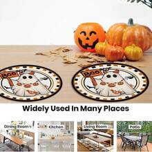 1/2/4pcs Ghost Pattern Halloween Round Placemats, Black Holiday Round Dining Table Mats, Suitable For Party, Kitchen, Dining, Breakfast, Coffee Decor